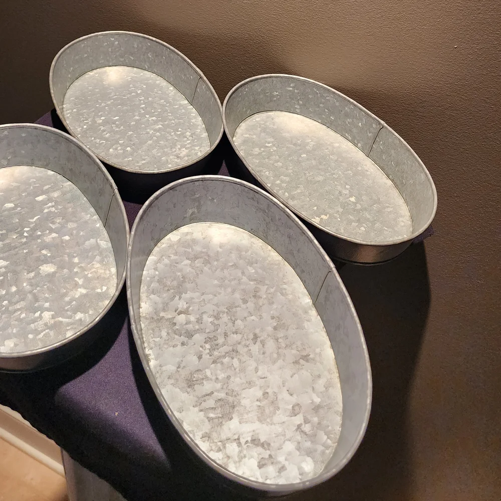 4 Galvanized Metal Oval Hot Dog Baskets